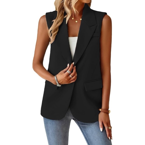 MINA SELF Women's Sleeveless Vest Blazer Casual Open Front Work Office Tops - Picture 3 of 13